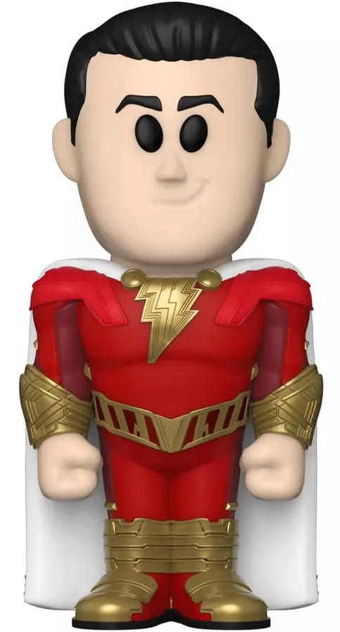 Shazam Funko Pop figura, piros-arany ruhás szuperhős.