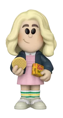 Eleven figura, kezében egy gofrit és egy doboz Eggo-t tart.