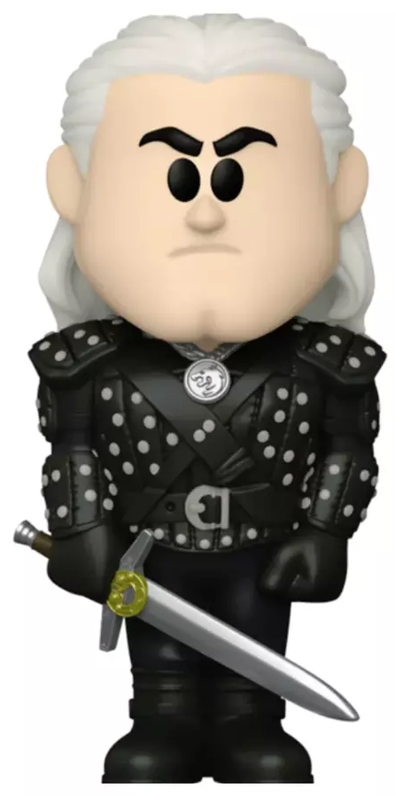 Funko pop figura egy karikaturizált férfival, karddal. Fehér háttér.