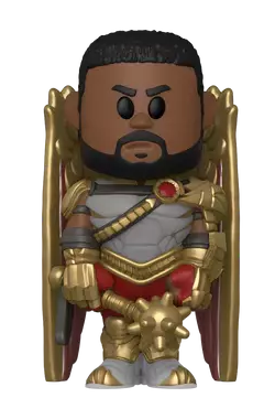 Funko Pop figura fekete férfiról, arany szárnyakkal, páncéllal és buzogánnyal.