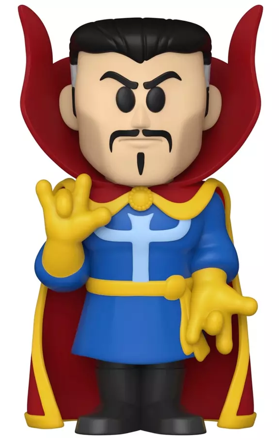 Egy Doctor Strange Funko Pop figura az ikonikus jelmezében.