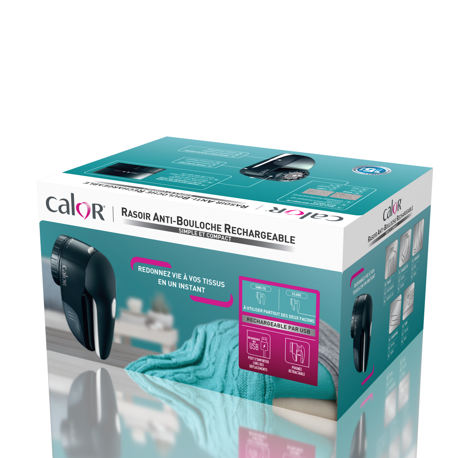 Boîte d'un rasoir à tissu rechargeable avec instructions.