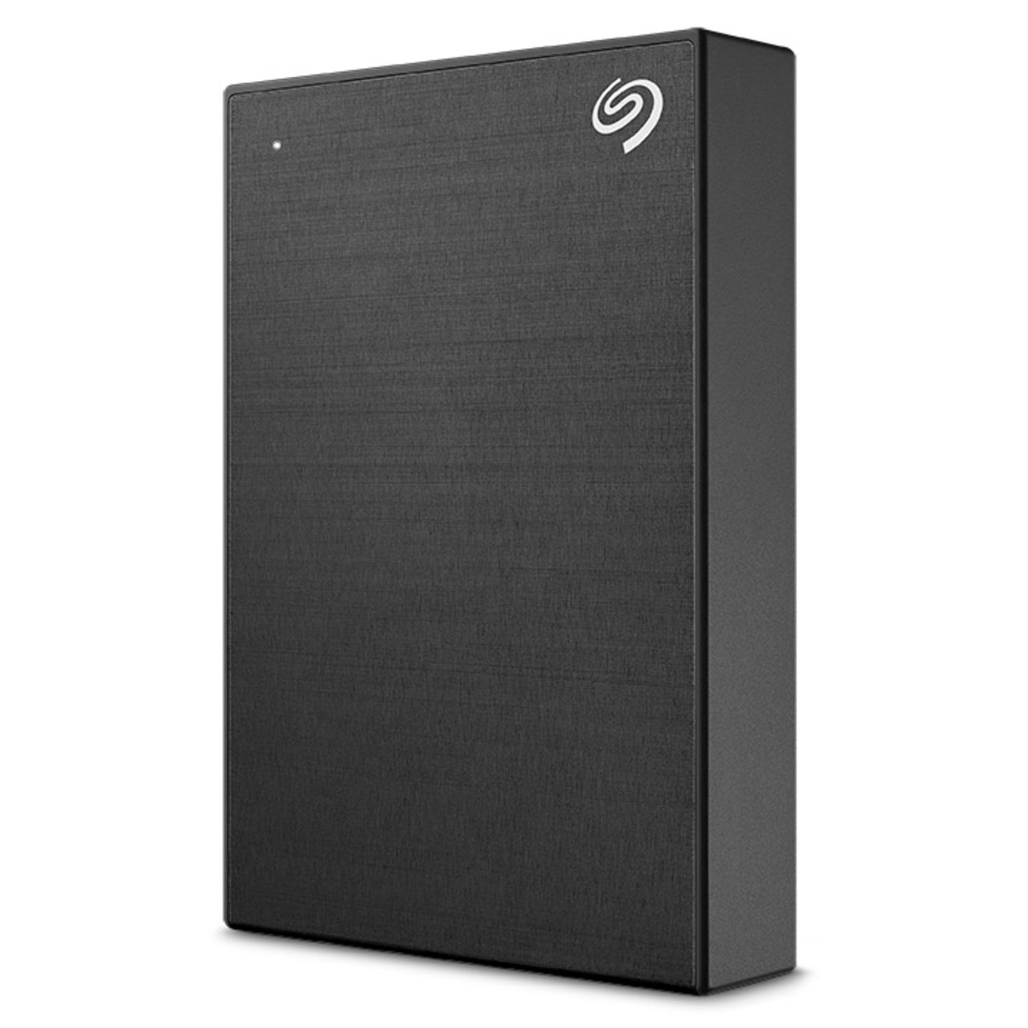 Black rectangular external hard drive with Seagate logo.