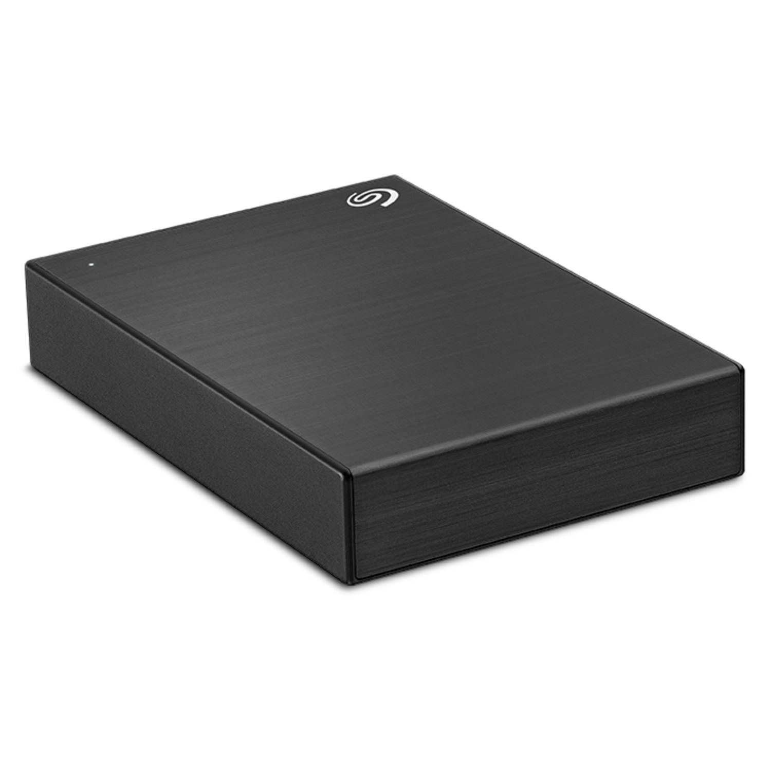 Black Seagate external hard drive. The device is rectangular with a smooth, matte finish.