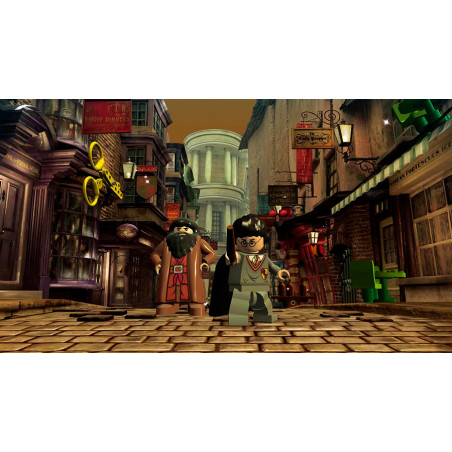 Escena Lego con Hagrid y Harry en un entorno urbano.