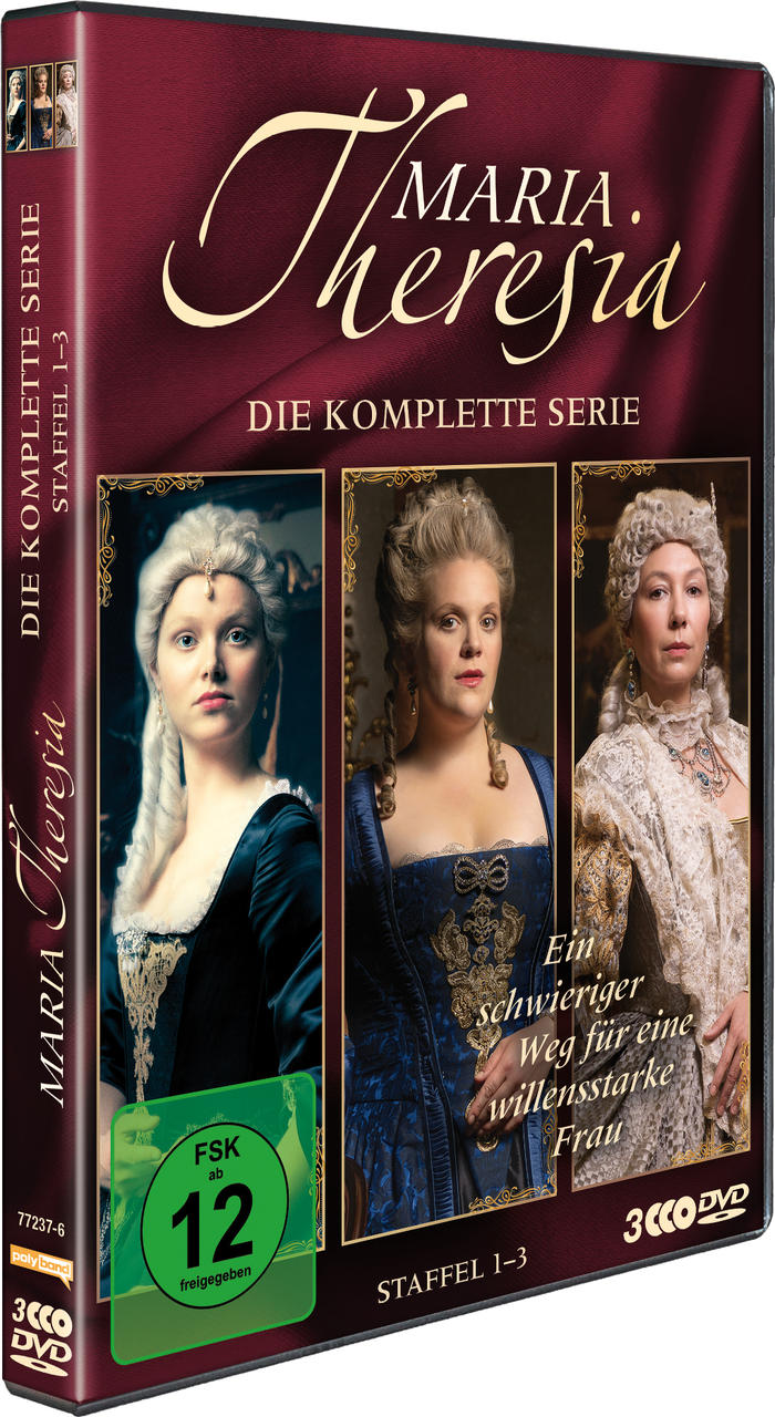 DVD-Box-Set eines historischen Dramas. Enthält den Titel 'Maria Theresia' und Bilder der Schauspieler.