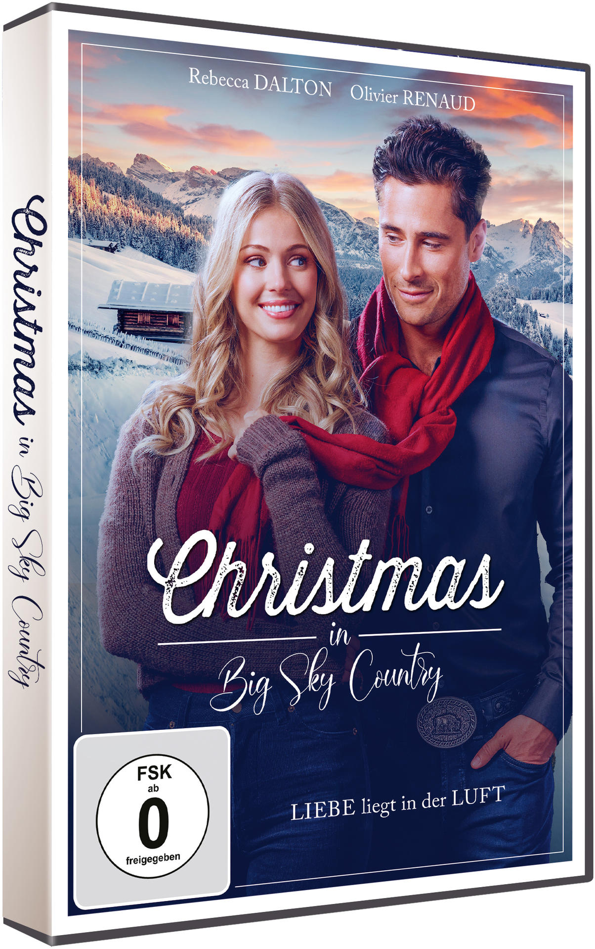 DVD-Cover mit Paar vor verschneiter Berglandschaft. Titel: 'Christmas in Big Sky Country'.
