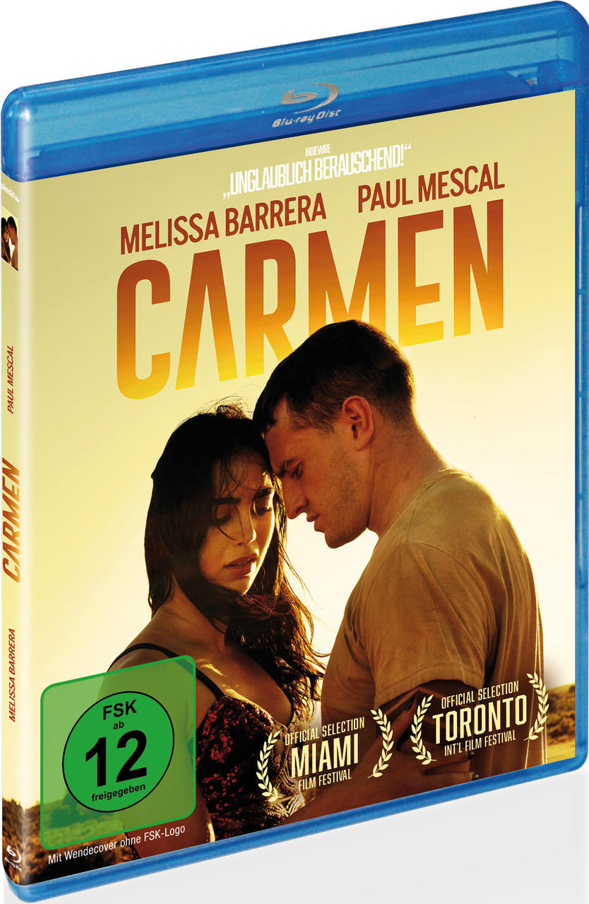 DVD-Hülle für den Film Carmen. Zeigt ein Paar mit gelbem Himmels-Hintergrund.