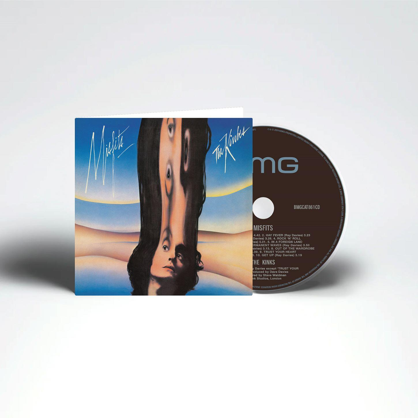 Das CD-Cover und die Disc des Albums Misfits von The Kinks sind sichtbar. Das Artwork zeigt ein Spiegelbild.