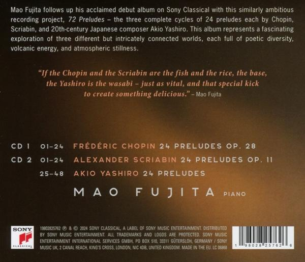 Ein CD-Cover mit Text über Chopin, Skrjabin und Yashiro von Mao Fujita. Es ist ein Klassik-Album.