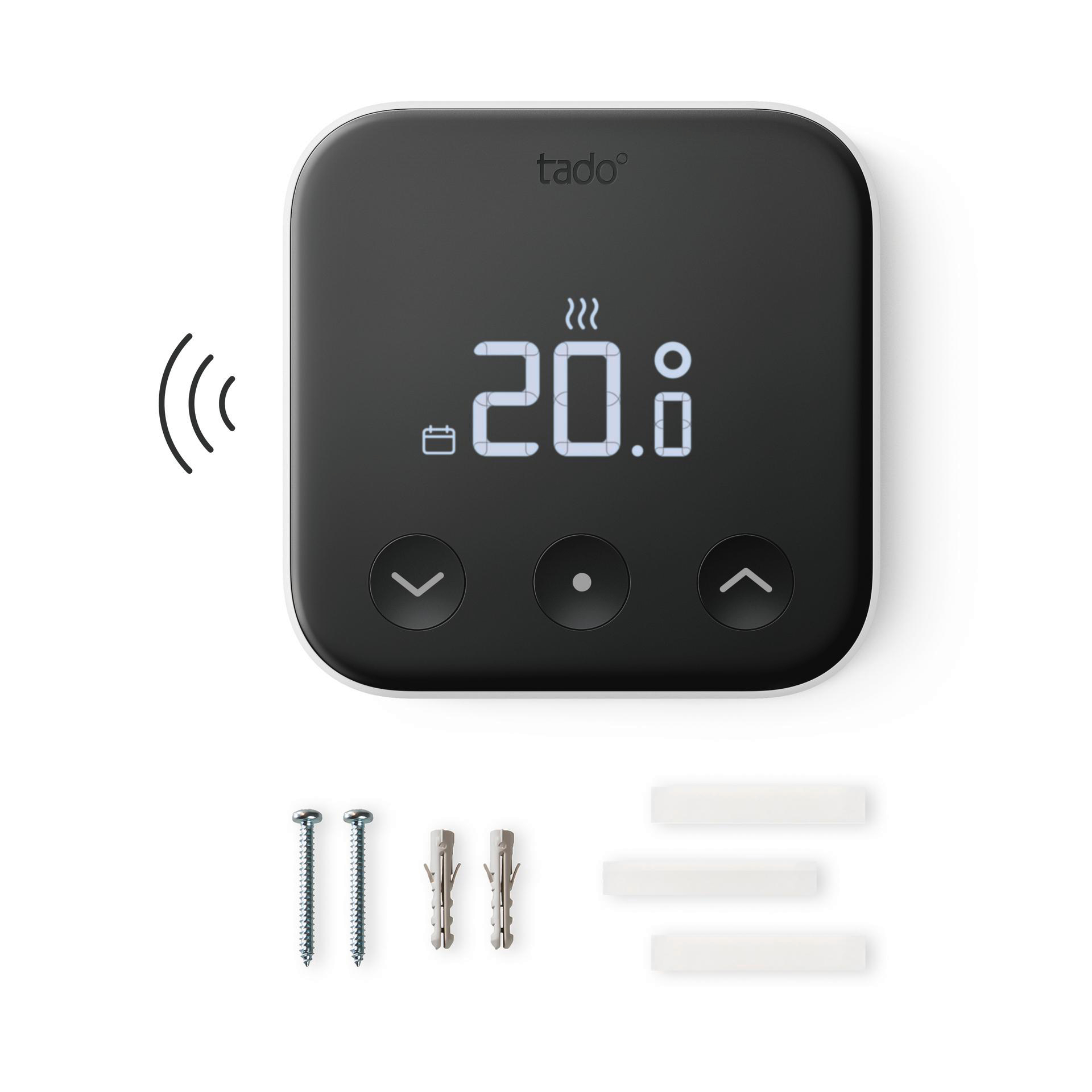 Ein Thermostat an einem Heizkörper, der 20.0 anzeigt. Der Text zeigt 4,6 von 5 Sternen.