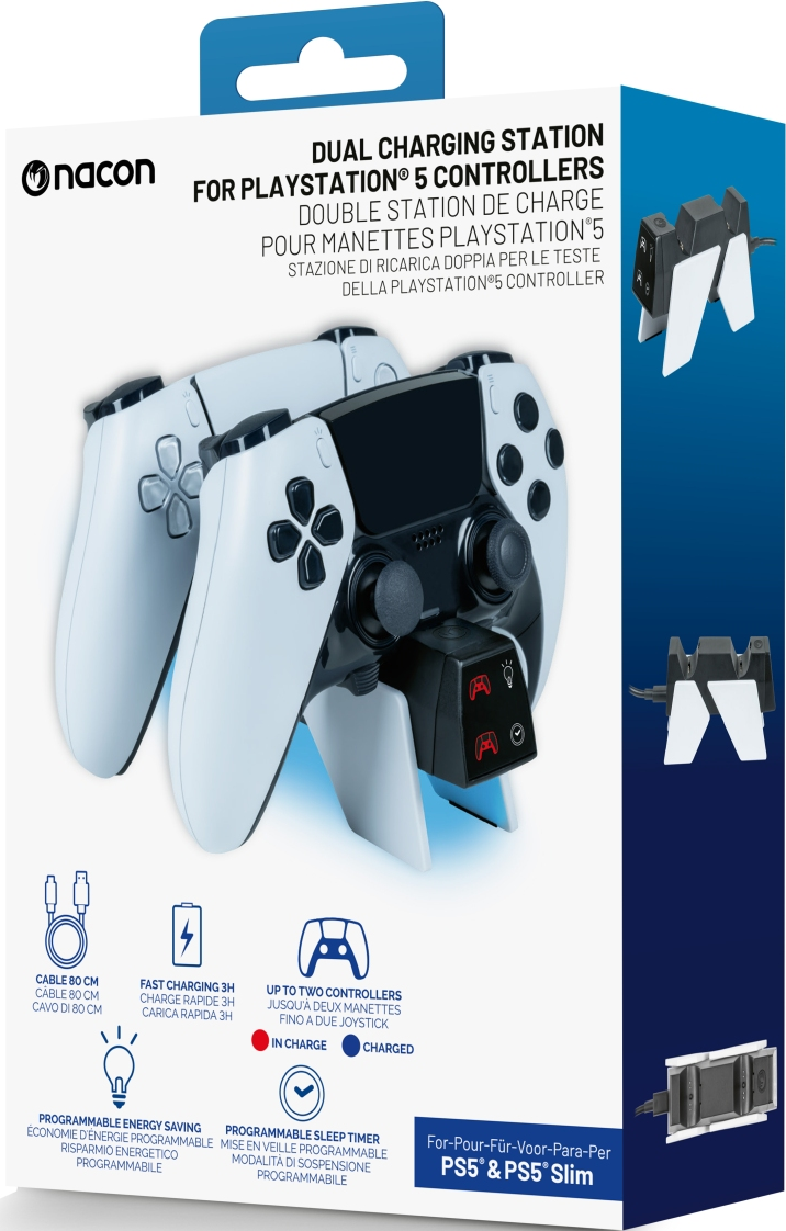 Eine Ladestation für PS5-Controller, mit zwei Controllern.