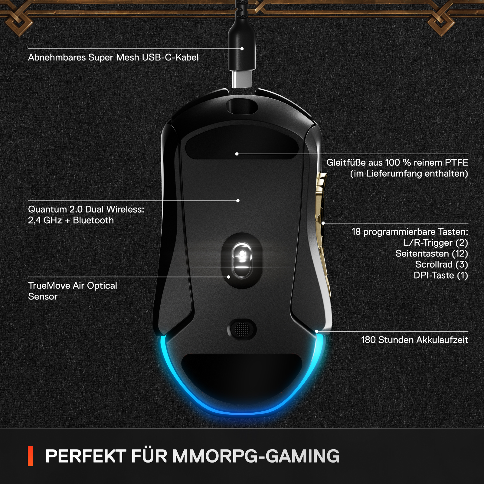STEELSERIES Aerox 9 Wireless World of Warcraft Edition Gaming Maus, Schwarz/Gold