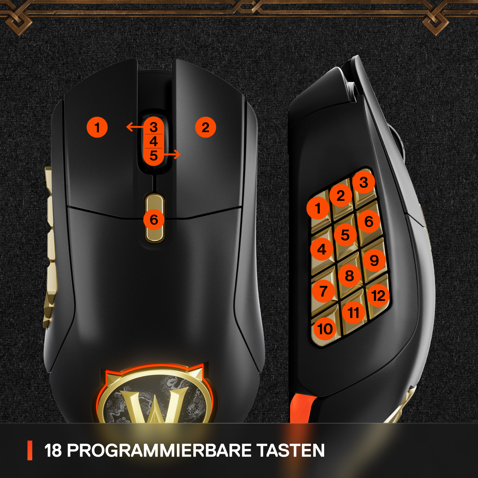 STEELSERIES Aerox 9 Wireless World of Warcraft Edition Gaming Maus, Schwarz/Gold
