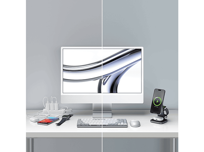 Satechi 3-in-1 QI2 Wireless Charging Stand, Schwarz/Grau; Wireless Charger — Foto 5 von 5