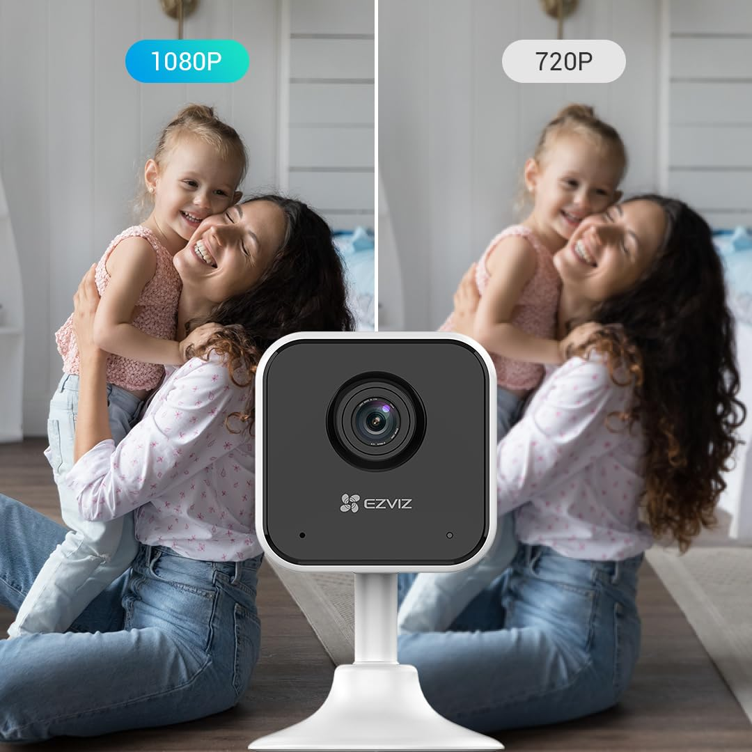 Kamera auf einem Ständer zeigt Mutter und Kind beim Umarmen, mit 1080P- und 720P-Auflösungsbezeichnungen.