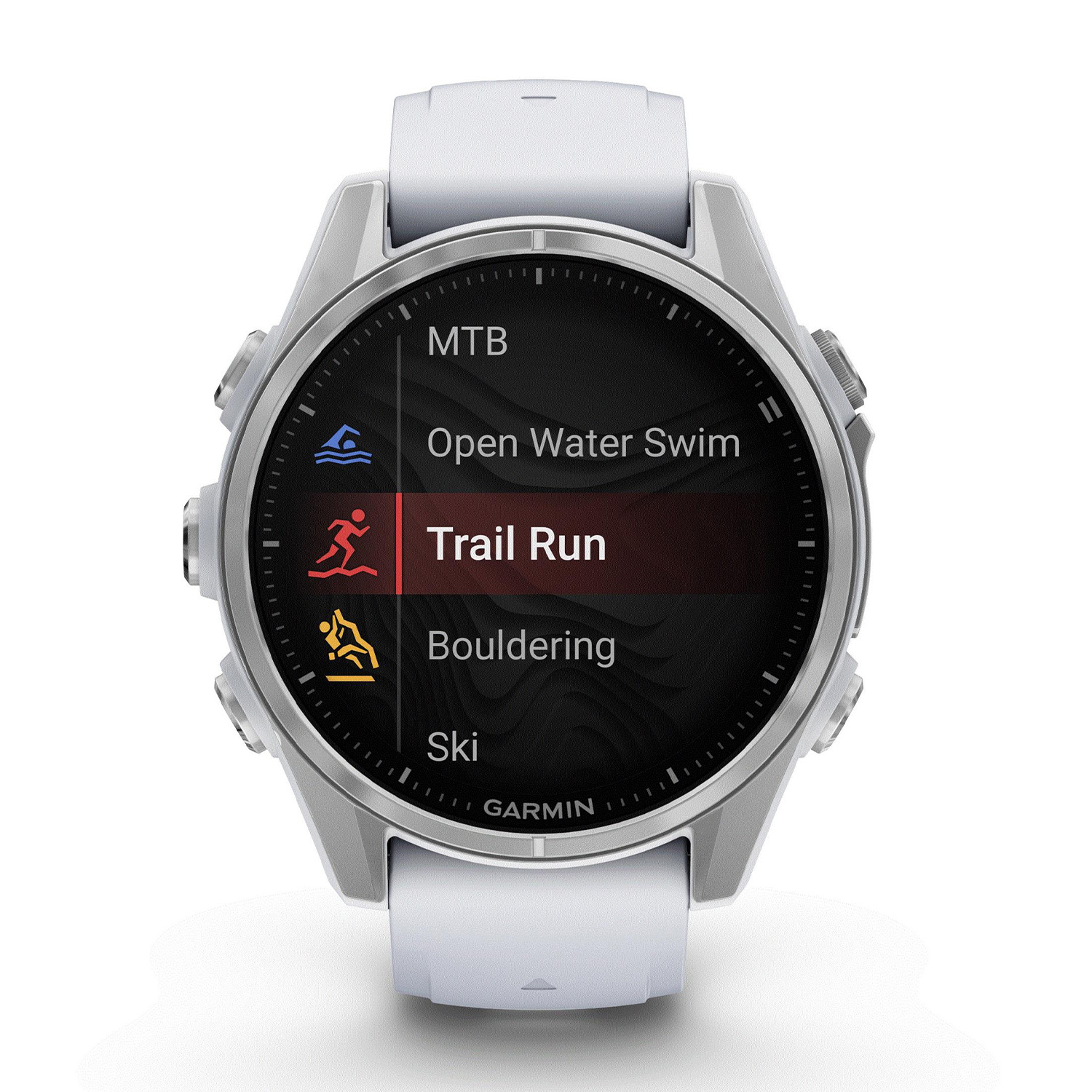 Smartwatch con opzioni di attività: MTB, Nuoto in acque libere, Corsa su sentiero, Boulder, Sci.