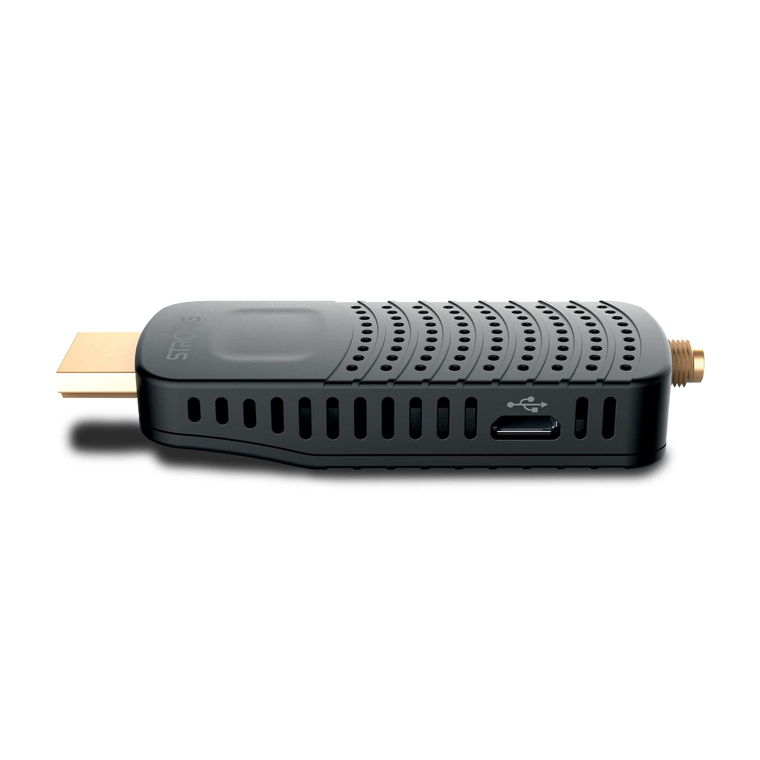 Ricevitore digitale Strong nero con connettore HDMI dorato e varie porte.