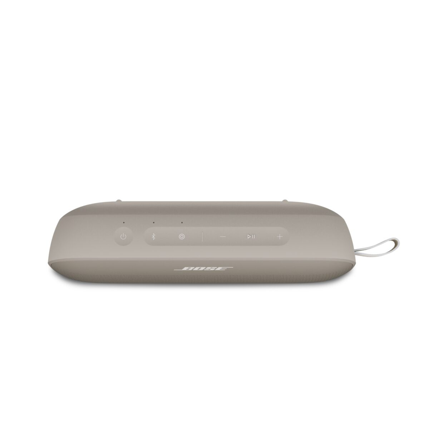 A gray Bose speaker with power, Bluetooth, and volume control buttons.