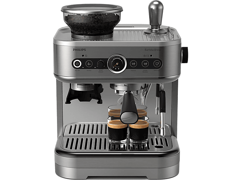 Philips PSA3218/01 Barista Brew Halbautomatische Espressomaschine (Silber, Konisches Mahlwerk aus Metall, 1350 Watt, 15 bar)