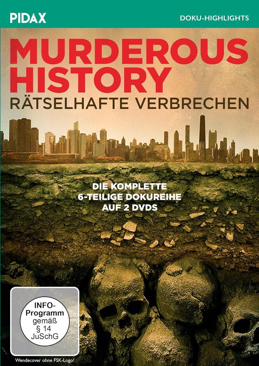 DVD-Cover mit Text. Schädel sind unten, und eine Skyline ist oben.
