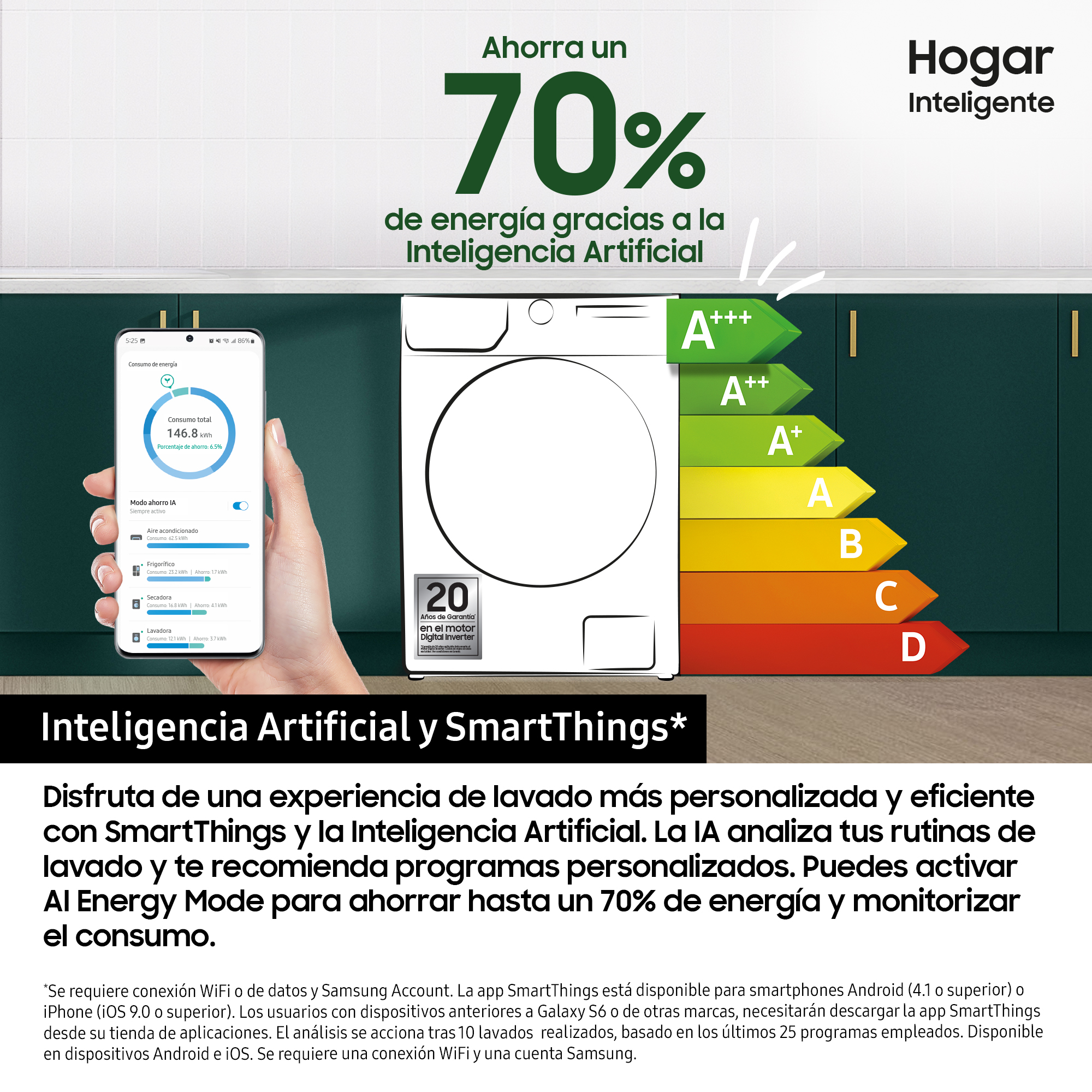 Secadora bomba de calor - Samsung DV90CGC2A0TEEC, 9 Kg, 13 programas, WiFi con SmartThings, OptimalDry, Blanco