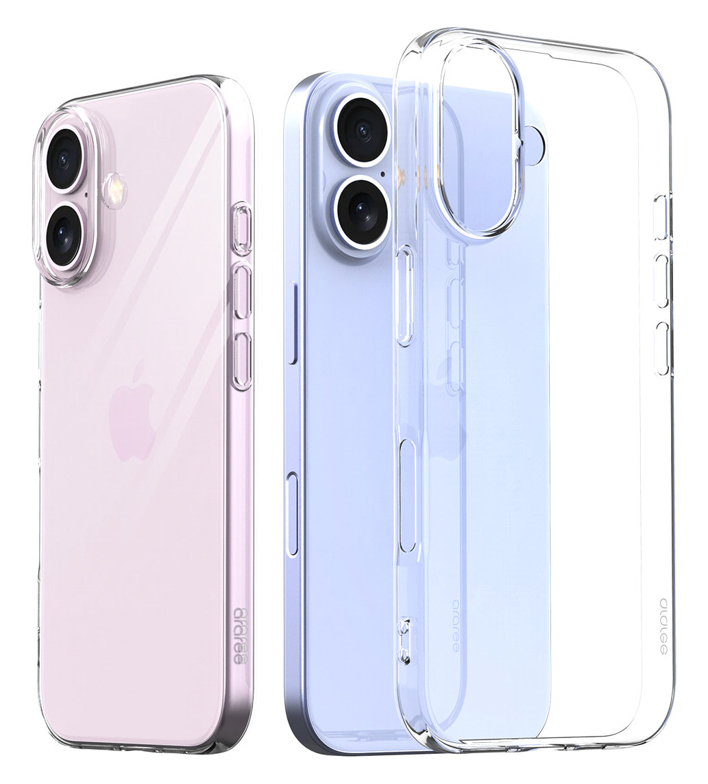 Trzy etui na telefon, dwa telefony, jeden różowy i jeden niebieski, wszystko na białym tle.