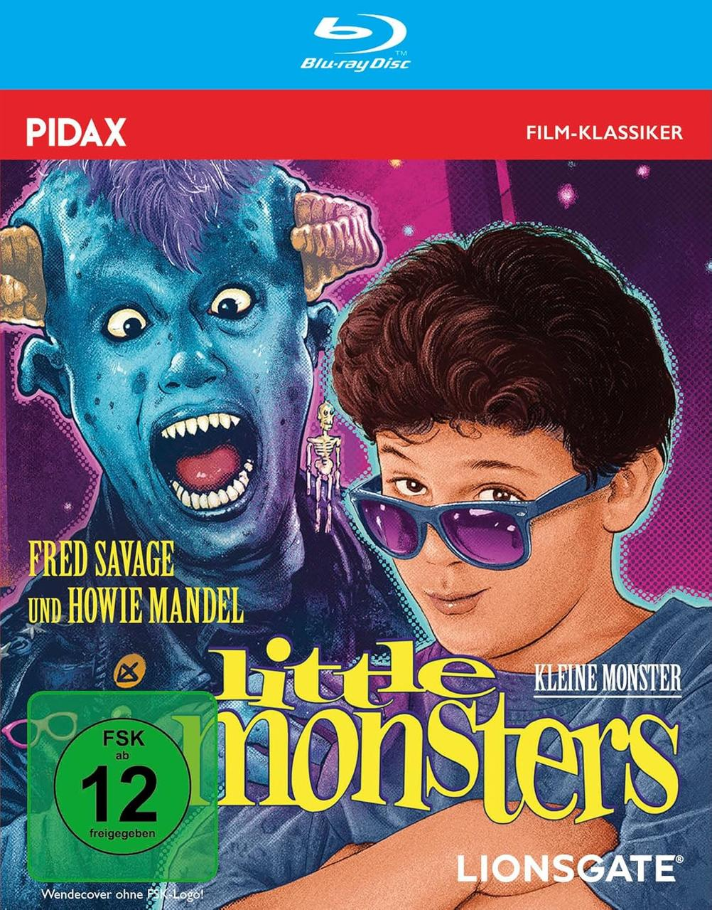 Blu-ray-Disc-Cover von "Little Monsters". Zeigt zwei Charaktere, ein blauer Monster und ein Junge mit Sonnenbrille.