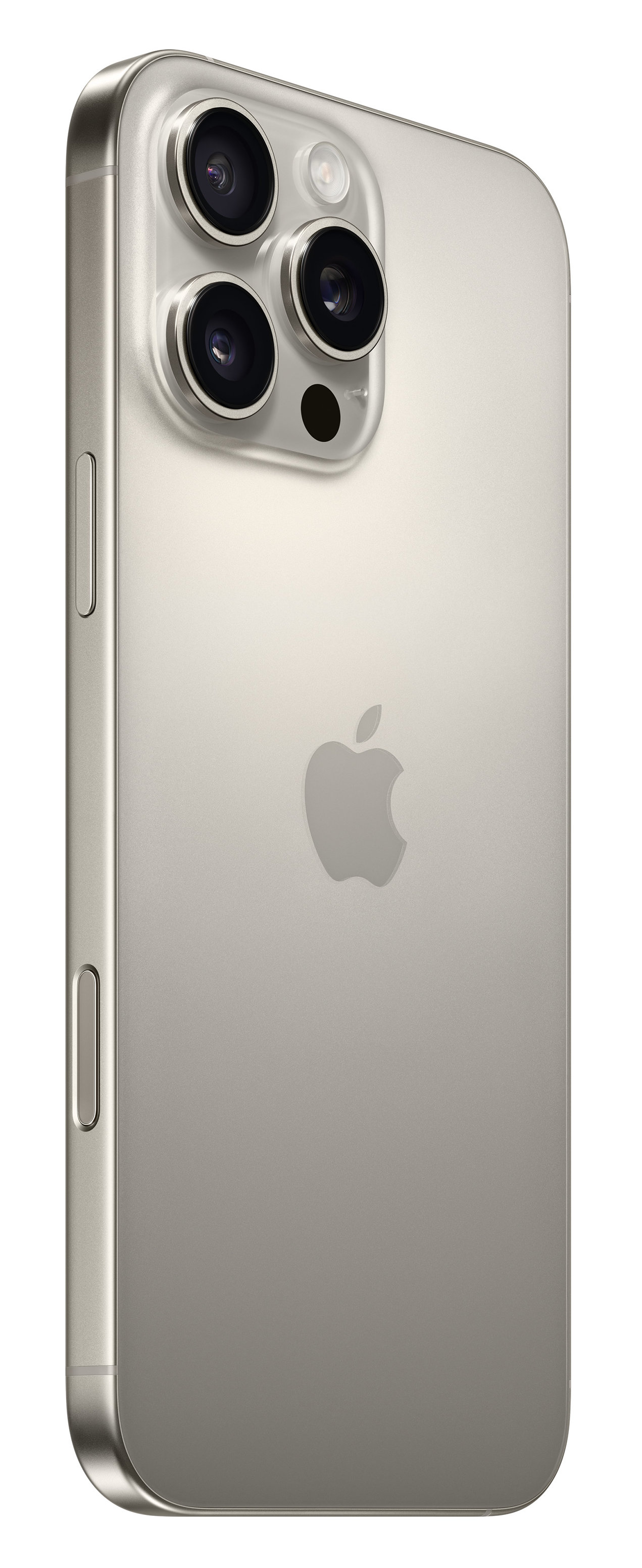 Złoty iPhone z trzema aparatami z tyłu, lekko pochylony w prawo.