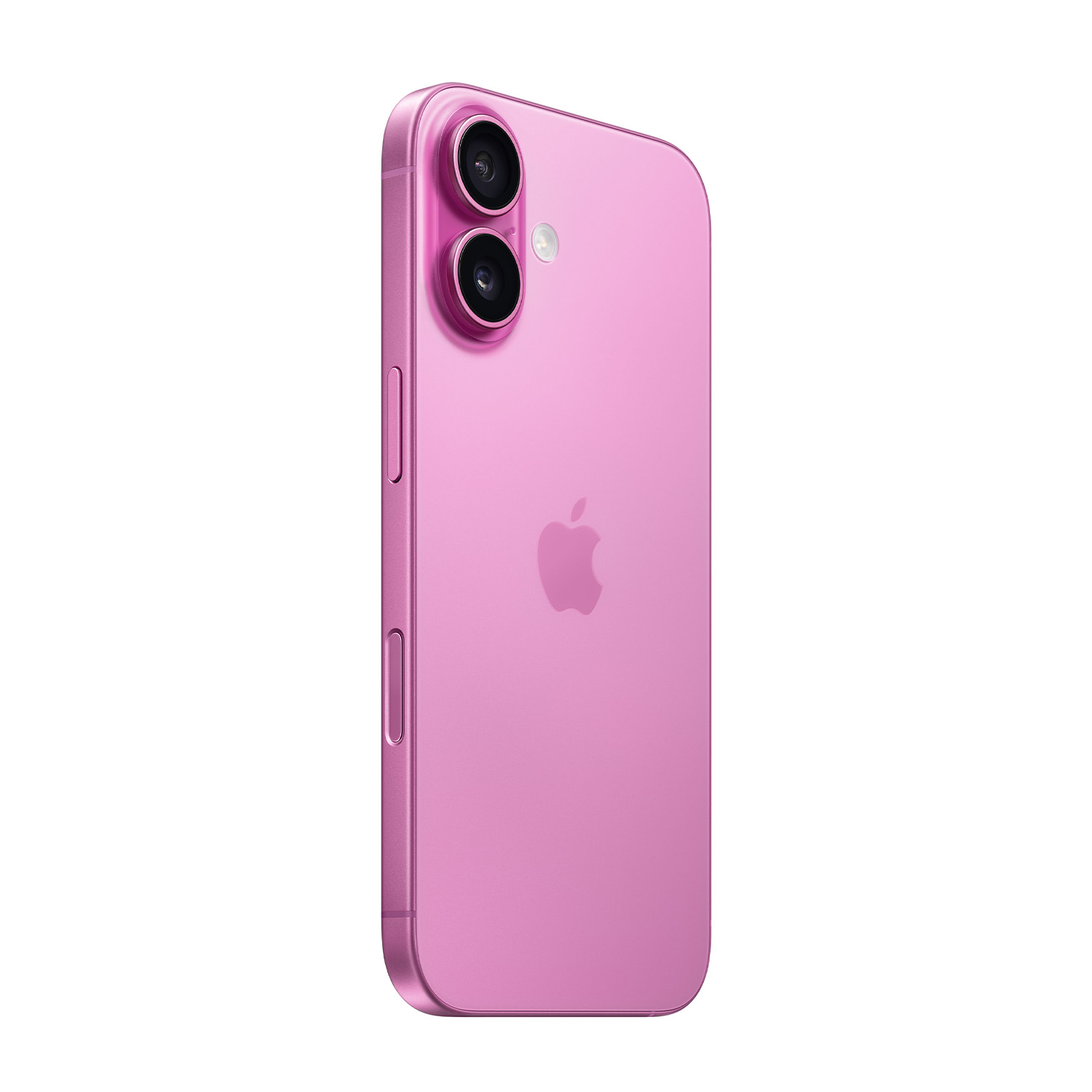 Smartphone rosa con due fotocamere sul retro, vista angolata.
