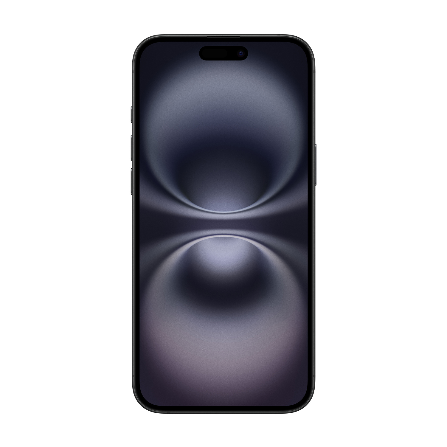 iPhone nero su sfondo bianco. Lo schermo mostra una sfumatura scura e curva.