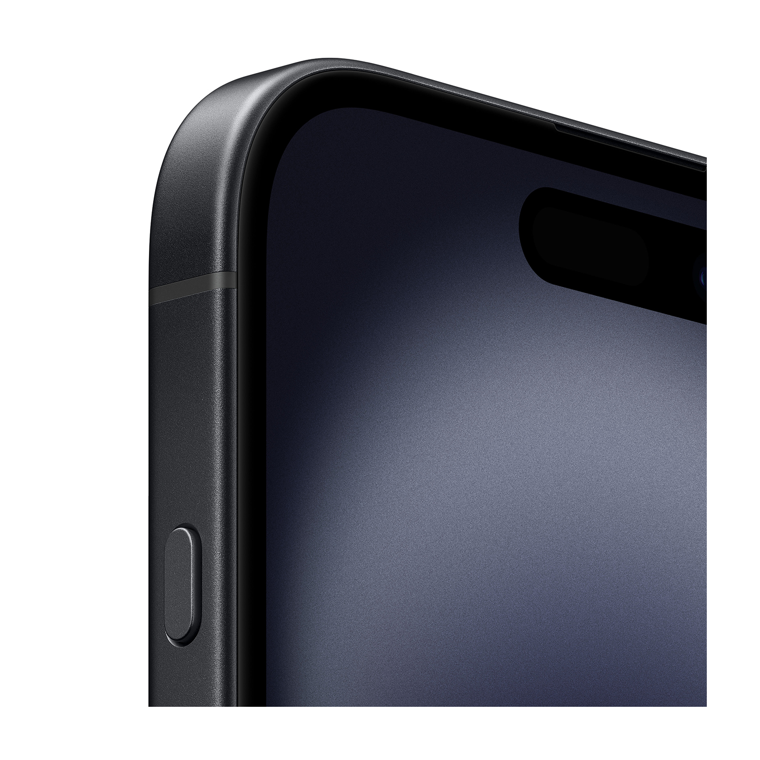 Primo piano del lato di un telefono nero con un pulsante e lo schermo.