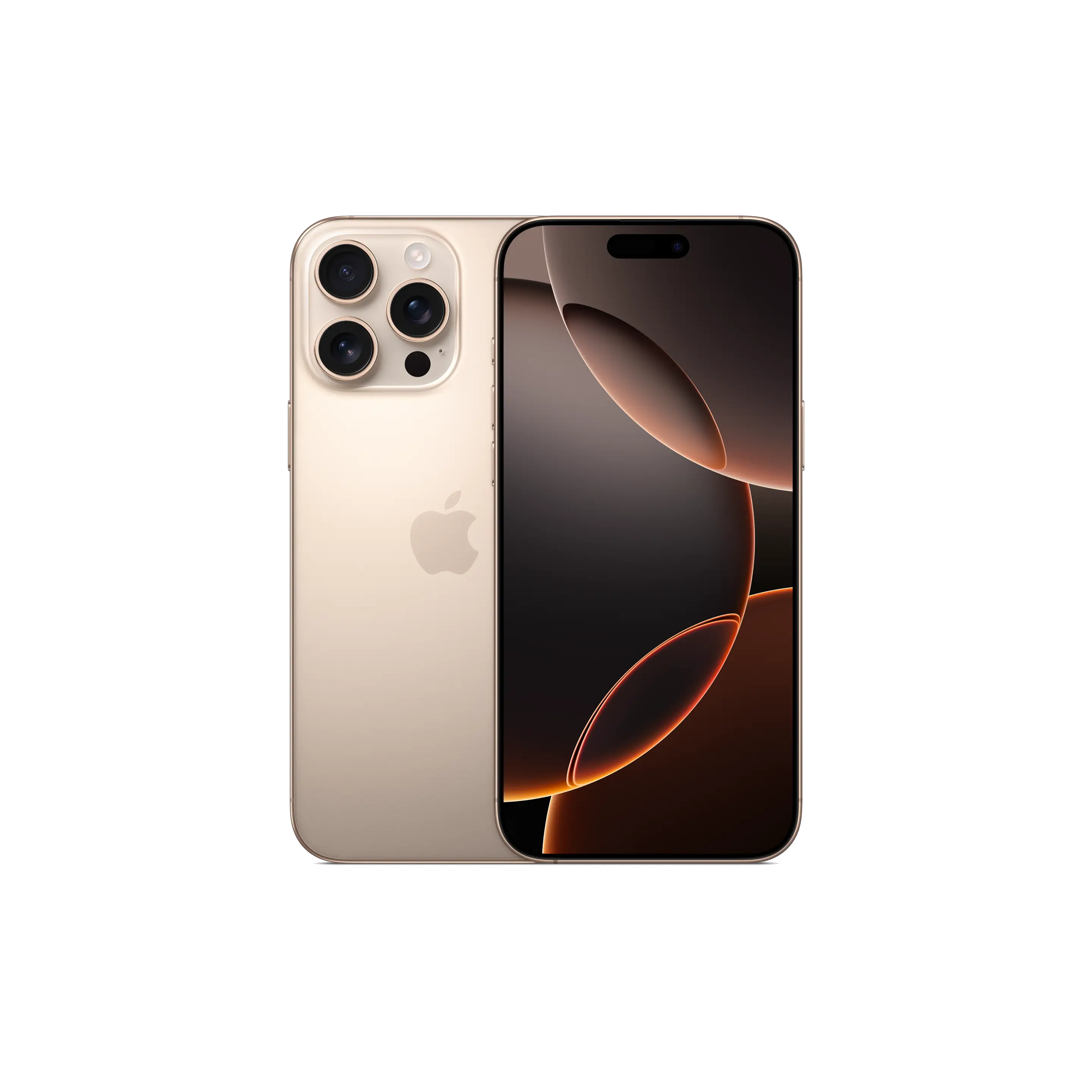 iPhone 14 Pro dorado, mostrando la parte trasera y delantera, sobre fondo negro.