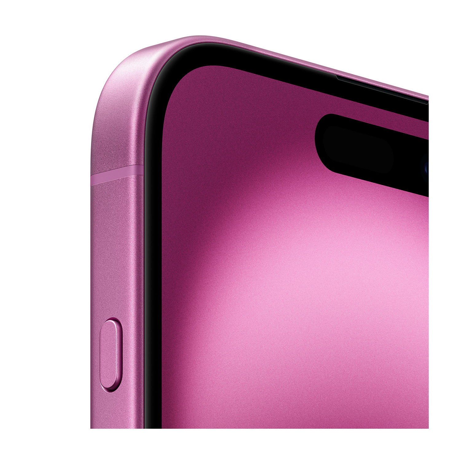 Primo piano di uno smartphone rosa con un notch nero.