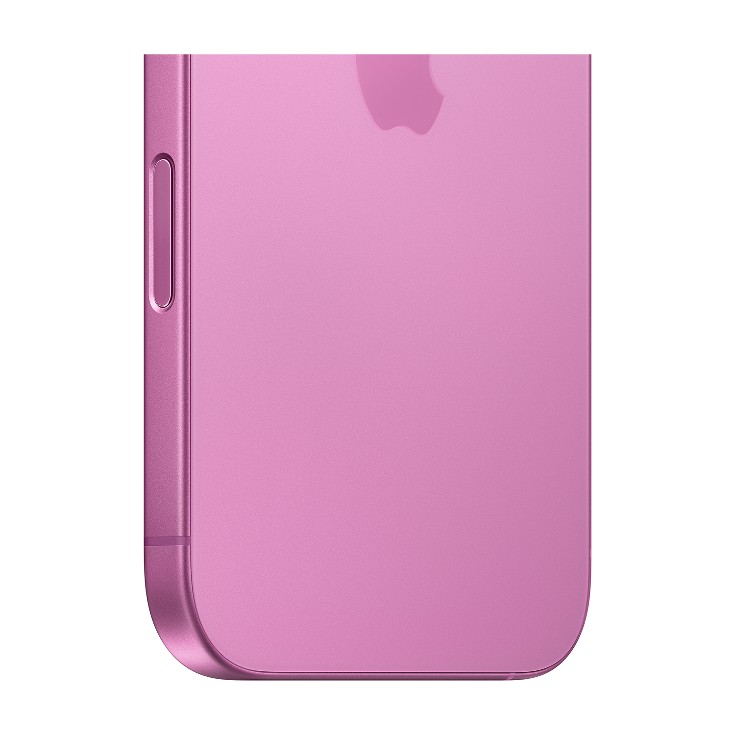 Primo piano del lato di un iPhone rosa. Il pulsante laterale e l'interruttore silenzioso sono visibili.