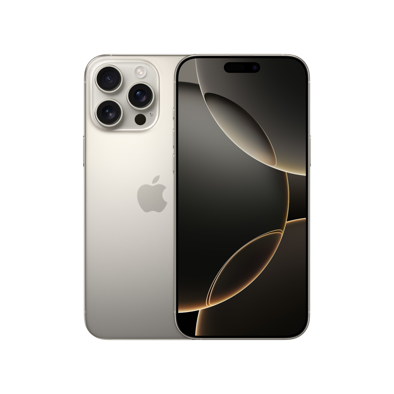 iPhone argenté avec des objectifs d'appareil photo noirs, l'écran affiche un motif ondulé doré.