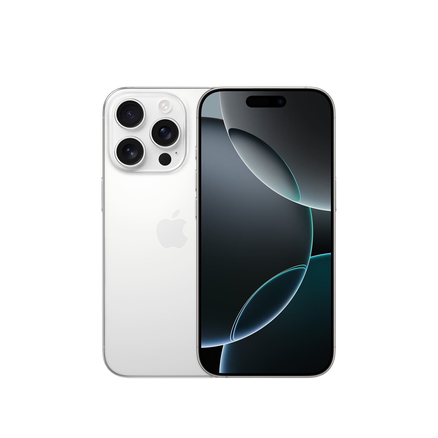 Un iPhone blanc avec trois caméras arrière, montré avec son dos, sur fond noir.