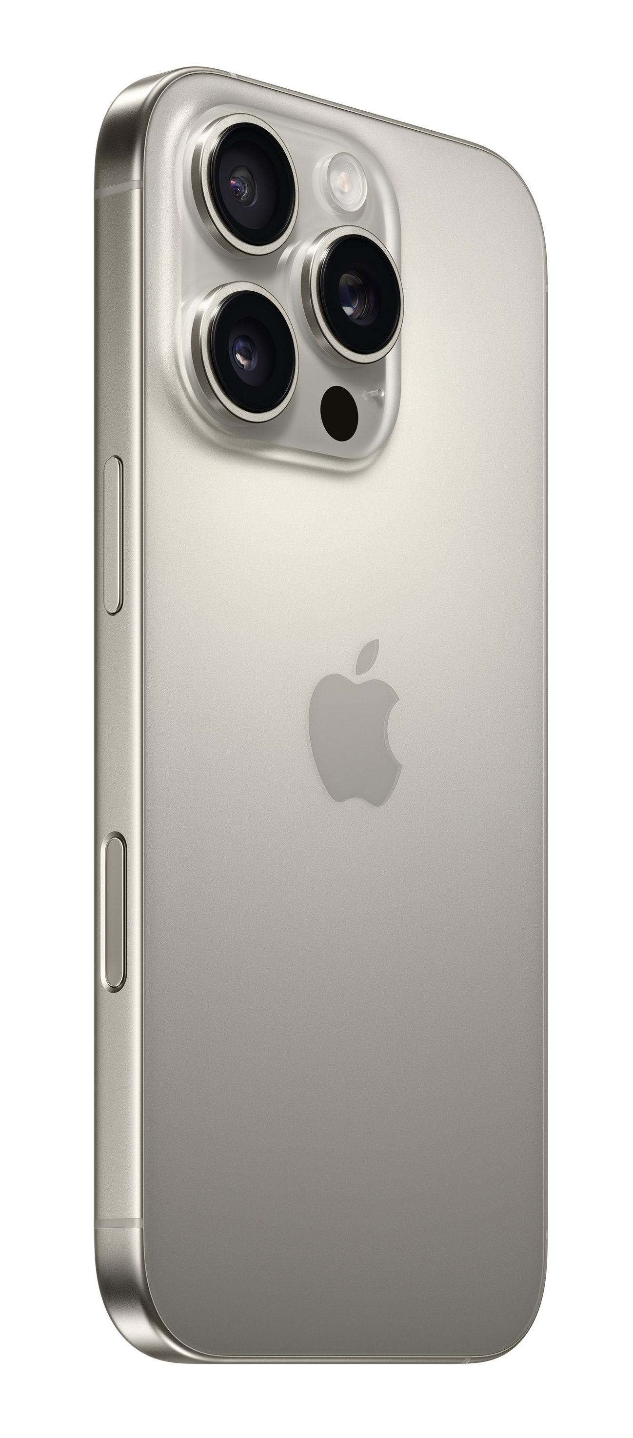 Zbliżenie tyłu złotego iPhone'a z trzema aparatami i logo Apple.