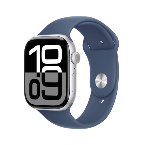Apple Watch Series 10 GPS, 46mm, Silver Aluminum Case with Denim Sport Band