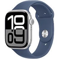 MediaMarkt APPLE Watch Series 10 GPS 46mm Denim Sport Band S/M Smartwatch Silver aanbieding
