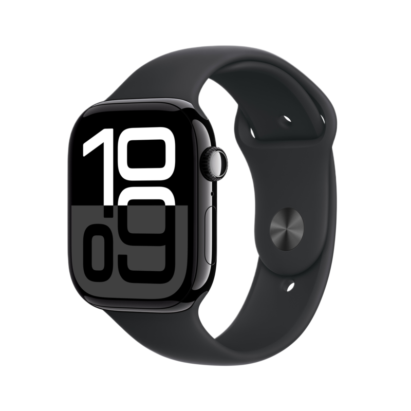 Apple Watch Series 10 GPS 46mm Jet Black aluminium behuizing met Black sportband