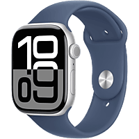 MediaMarkt APPLE Watch Series 10 GPS 42mm Denim Sport Band M/L Smartwatch Silver aanbieding