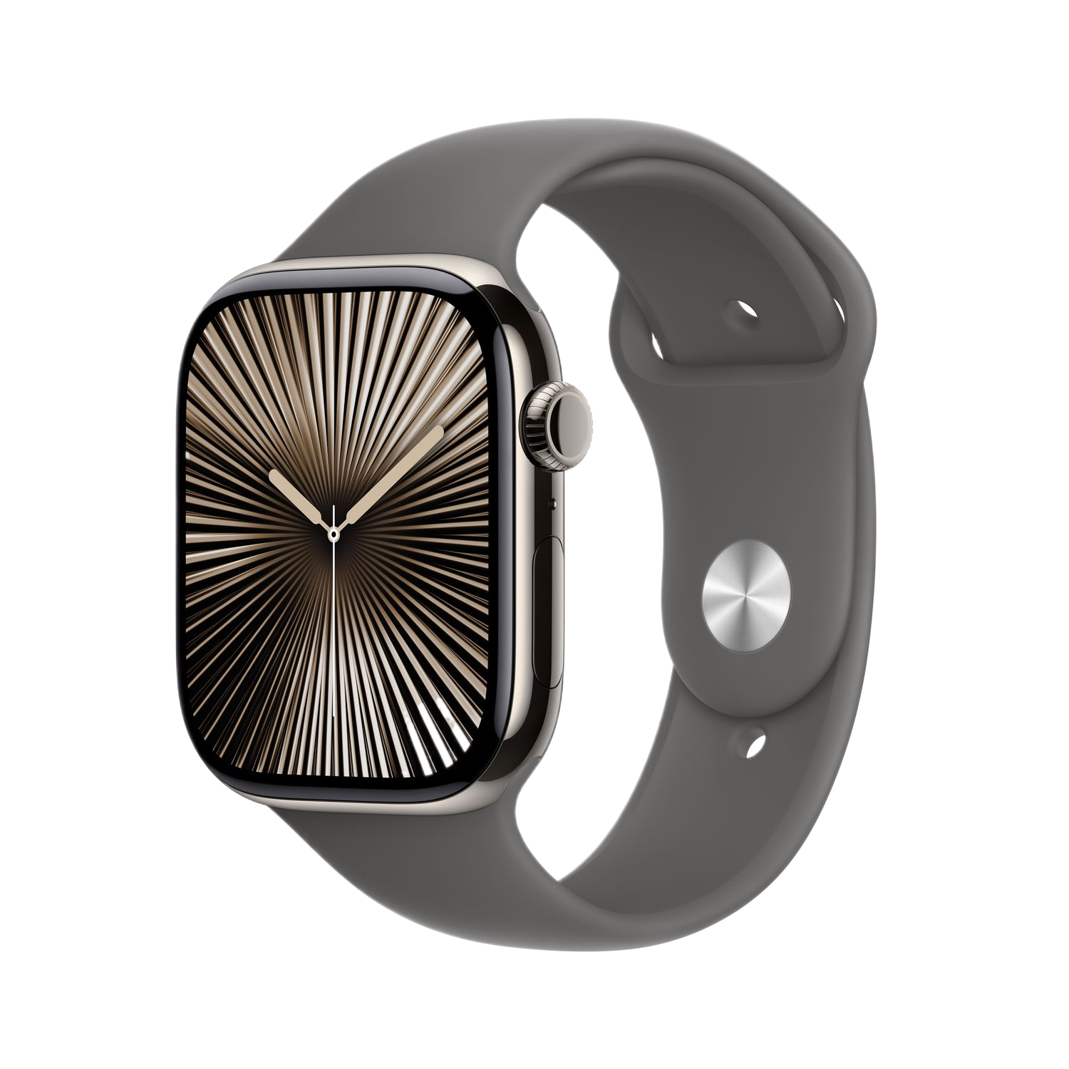 Apple Watch Series 10 - Wifi + 4G - 42mm - Natural Titanium Case met Stone Grey Sportbandje - S/M