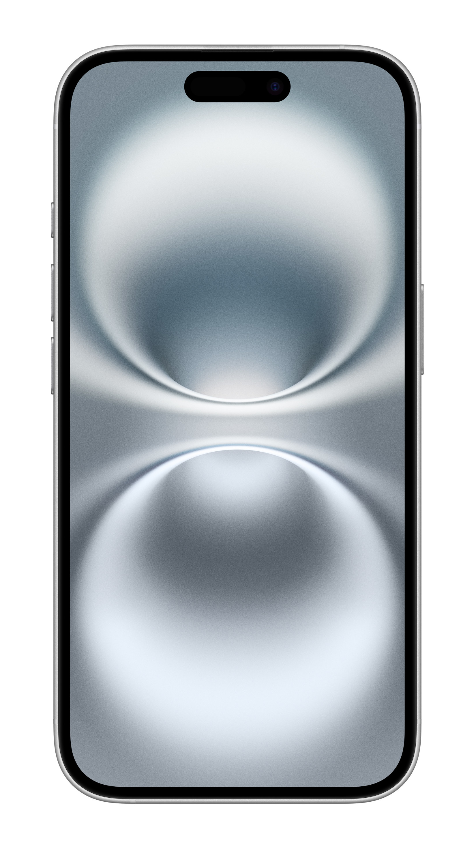 Telefon wyświetlający abstrakcyjny, wirujący srebrno-niebieski wzór na ekranie.