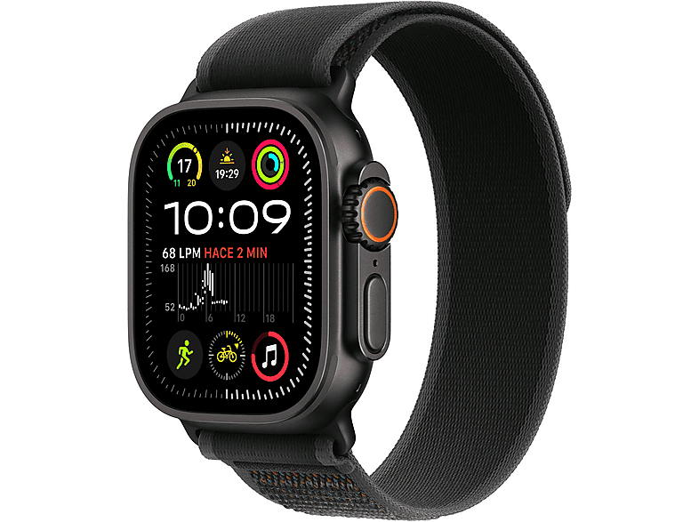 Apple Watch Ultra 2 (2024), GPS + Cellular, 49 mm, Caja de Titanio Negro, Gesto doble toque, Correa Trail Loop color Talla S/M