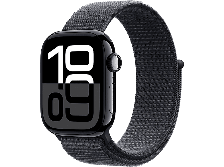 Apple Watch Series 10 (2024), GPS, 42 mm, Gesto de doble toque, Caja aluminio Negro azabache, Correa Loop deportiva Tinta