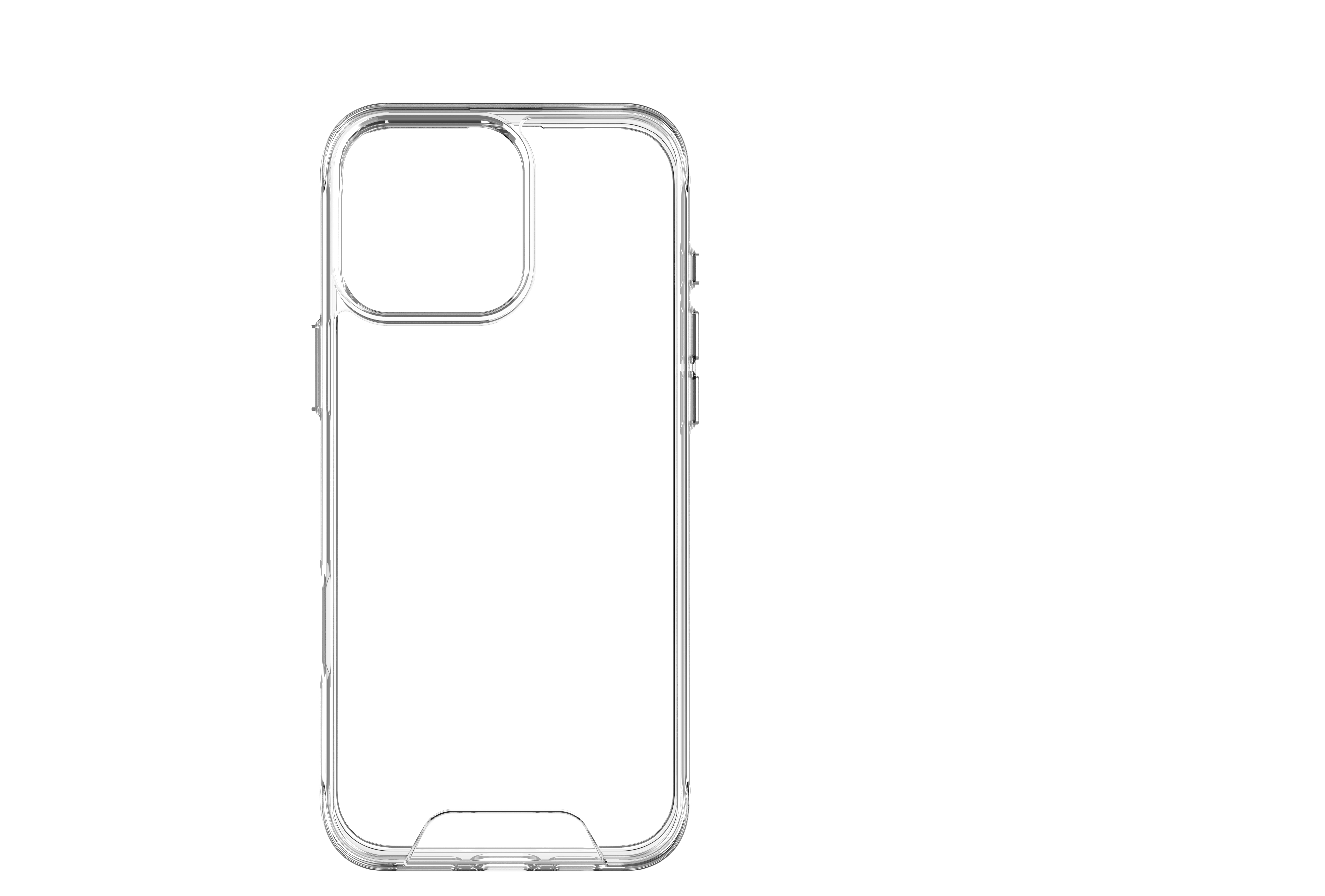 Transparente Schutzhülle für ein Telefon. Das Gehäuse ist transparent.