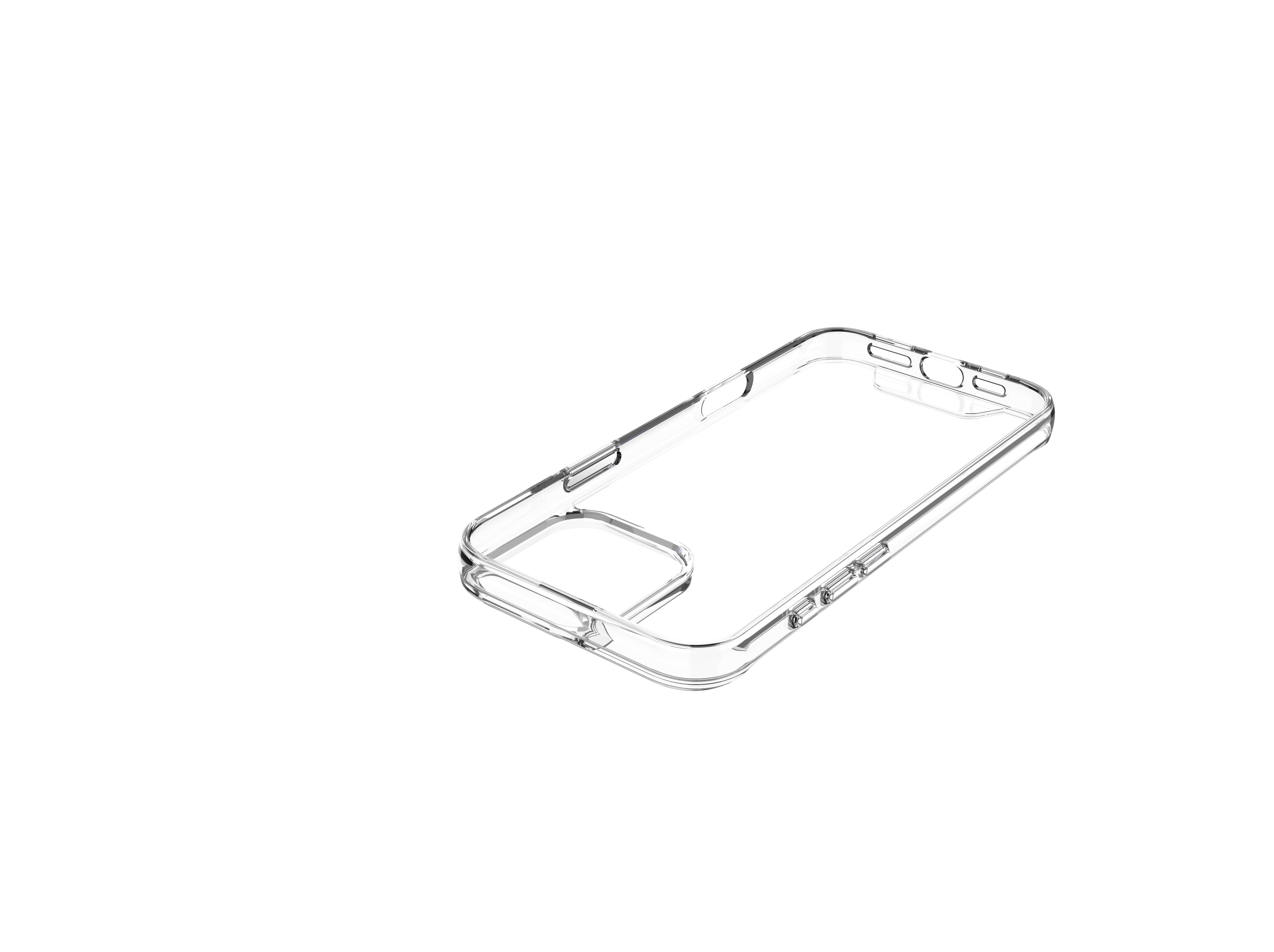Transparente iPhone-Hülle, isoliert auf weißem Hintergrund.