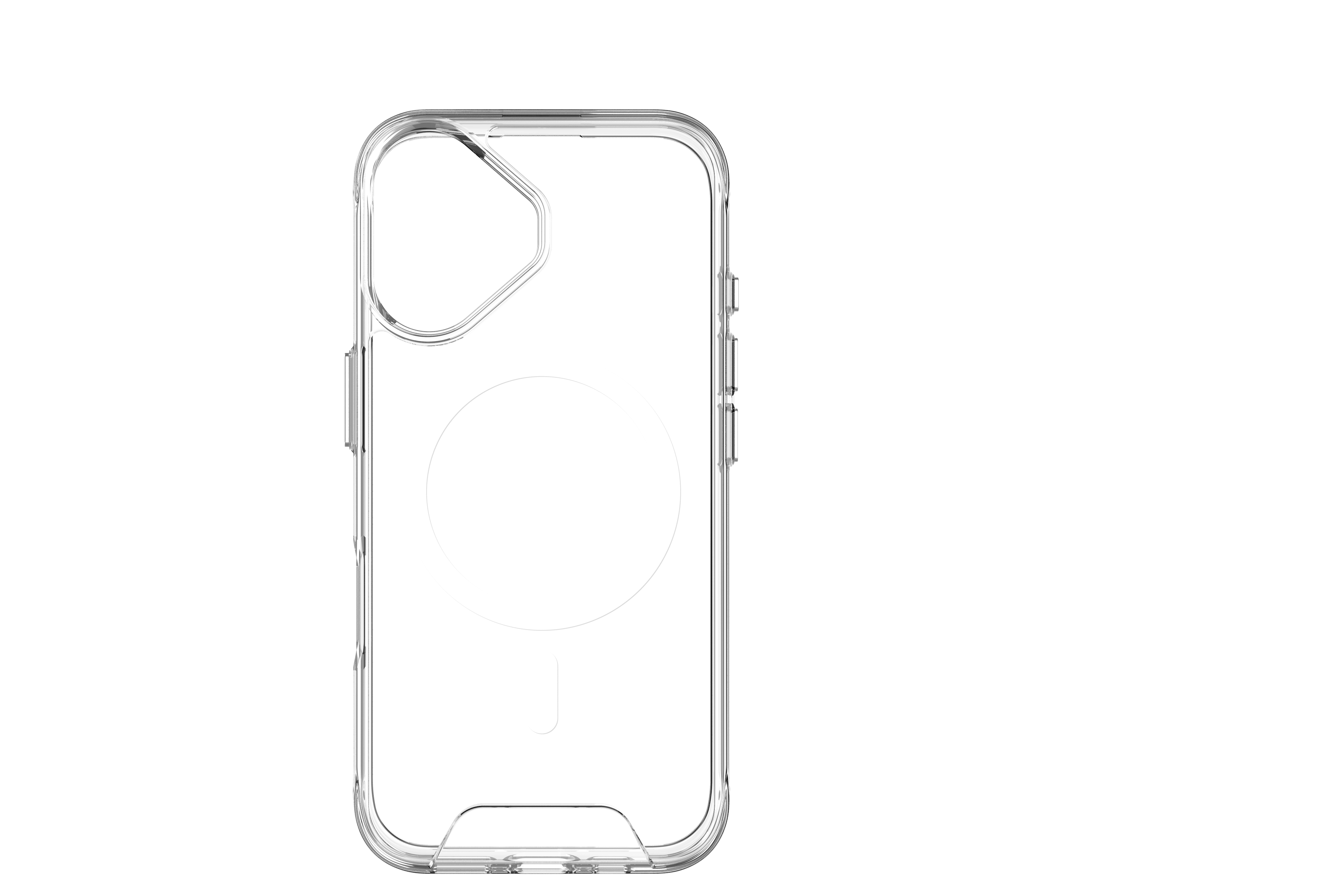 Klare iPhone-Hülle mit MagSafe, die die transparente Hülle mit dem MagSafe-Kreis zeigt.