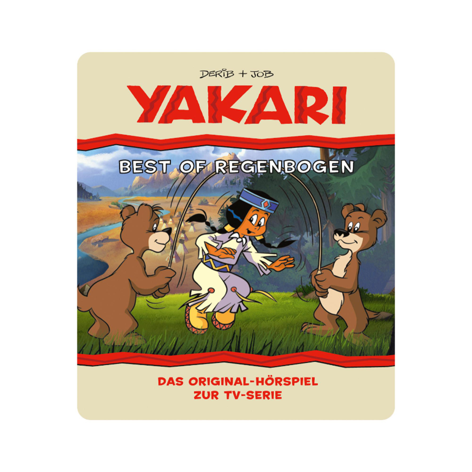 Cartoon-Cover von Yakari, einem indianischen Jungen, mit zwei Bärenfreunden.